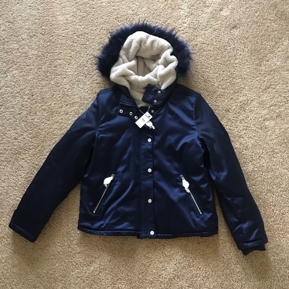 NWT Express NAVY Satin Puffer Jacket
